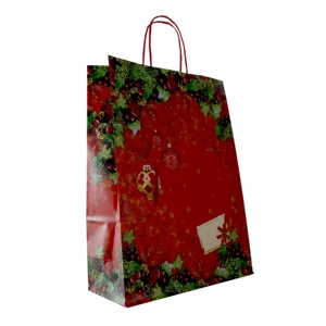 Darčeková taška papierová STELA XL vianočný vzor, červeno zelená, 270X12X370 m...