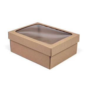 Darčeková krabica prírodná s vekom s okienkom, M 20x16x8 cm