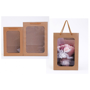 Darčeková taška s okienkom, hnedá 25x18x13 cm