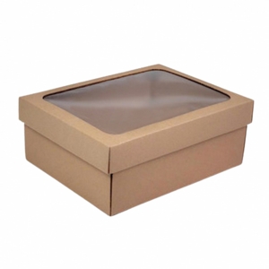 Darčeková krabica prírodná s vekom s okienkom, M 20x16x8 cm