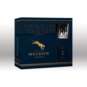 Meukow koňak VSOP superior v kazete s dvoma pohármi, Francúzsko, 40% 0.,7l