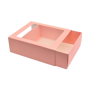 Darčeková krabička s okienkom pastelová ružová 161x135x55 mm